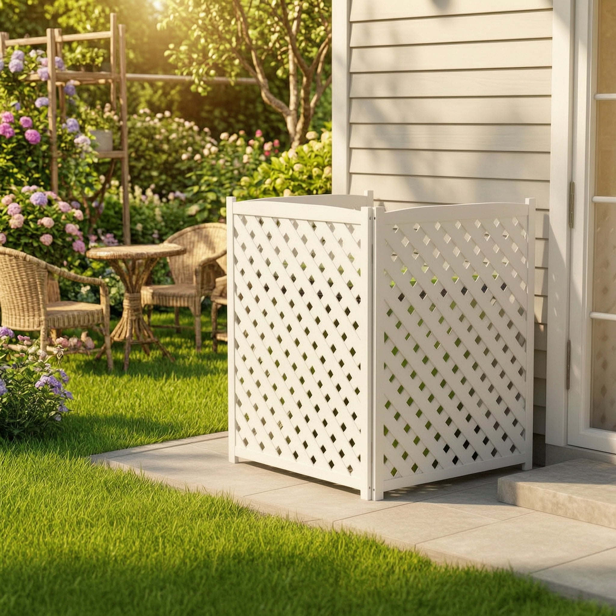 Wooden Privacy Fence,3-Panel Outdoor Air Conditioner Fence Screen,Trash Can Hider Fences Suitable for Garden,Pool,White