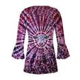 thumbnail image 5 of CYMMPU Loose Fit Button V Neck Flare Sleeve Summer Fashion Shirts Blouses for Women Dressy Casual Spring Tops 3/4 Sleeve T-Shirts Tie Dye Pleated Dressy T-Shirts Multicolor M, 5 of 5
