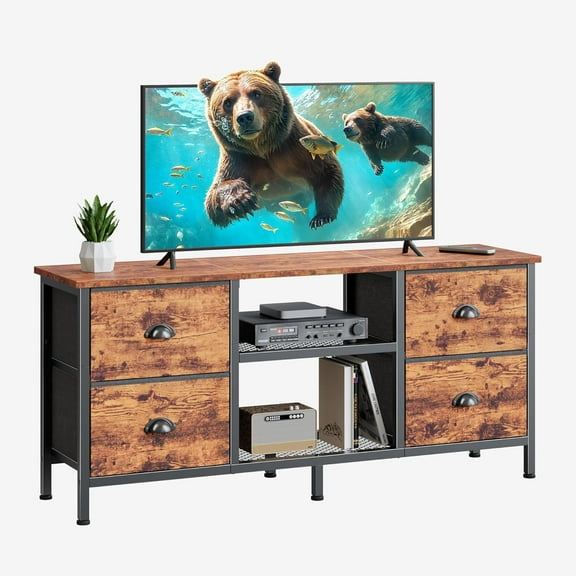 TV Stand with 4 Drawers, 43 Inch Entertainment Center with Open Shelves, Media Console Table for 50" TV, Television Stand for Bedroom, Living Room/Rustic Brown