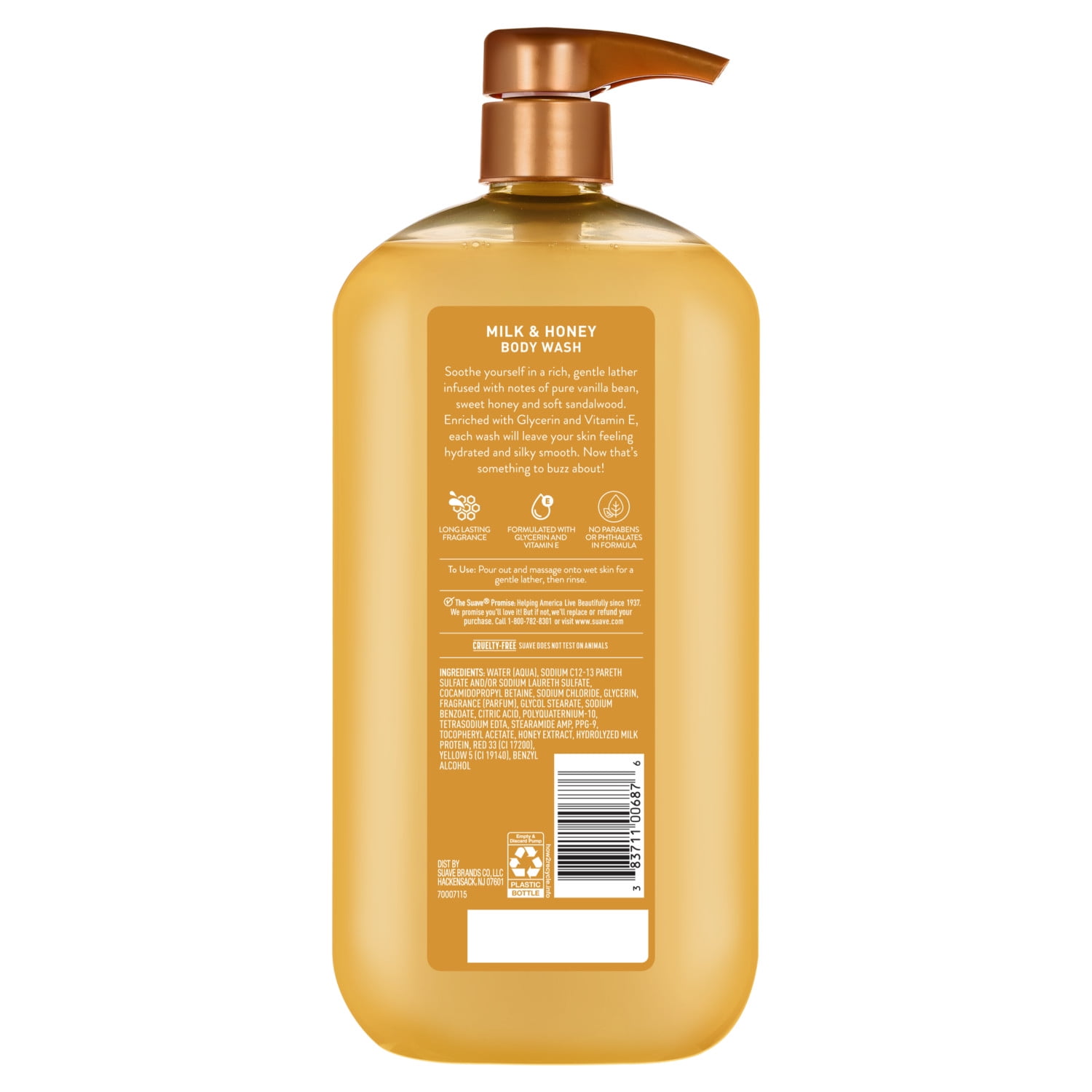 Suave Milk & Honey Moisturizing Body Wash with Glycerin & Vitamin E, 30 FL OZ Pump