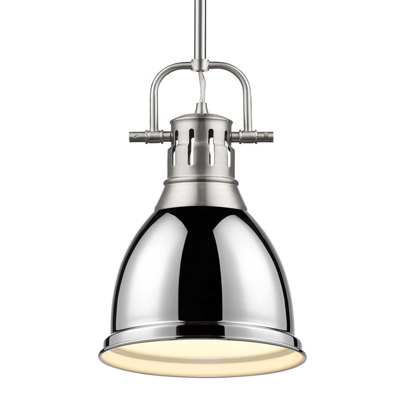 Yep by Golden Lighting Duncan 1-light 9in Rod Hung Pendant in Pewter and Chrome shade