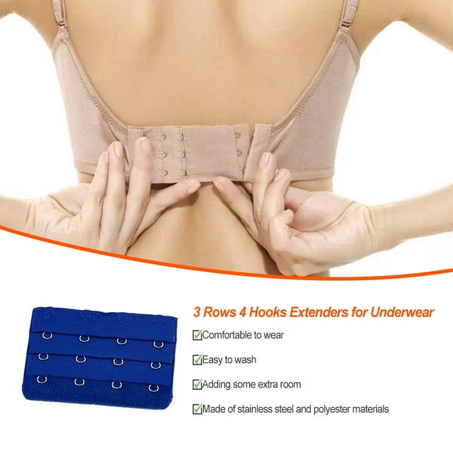 Extension Strap Bra Extenders Buckle 4 Hook Breathable Practical Clips; 3 Accessories Adjustable Replacement 3 Rows Underwear royal blue