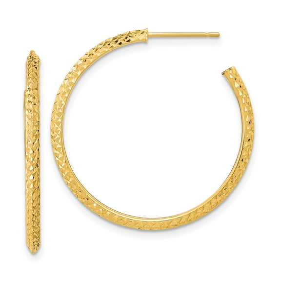 Primal Gold 14 Karat Yellow Gold 3x25mm Diamond-cut Round Hoop Post Earrings