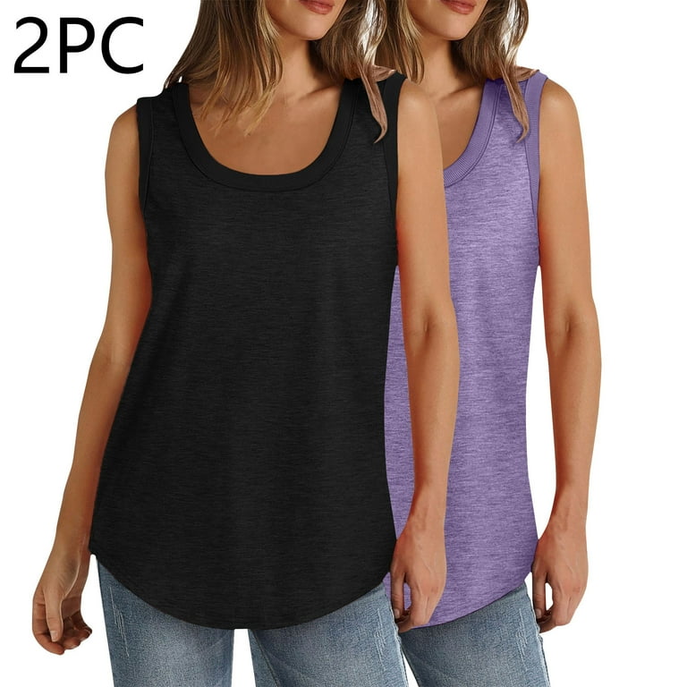 Women's Loose Sleeveless Tank Top - Summer Boho Crewneck Tunic In Cotton Linen Blend, Plus Size 4XL (A02_Purple)