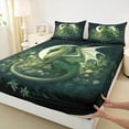 thumbnail image 4 of Feelyou Magic Green Dragon Twin Sheet Sets for Boys, Mystic Western Animal Twin Fitted Sheet, Jungle Flower Floral Flat Sheet, Luxury Bedroom Decor, 3 Pieces, 4 of 8