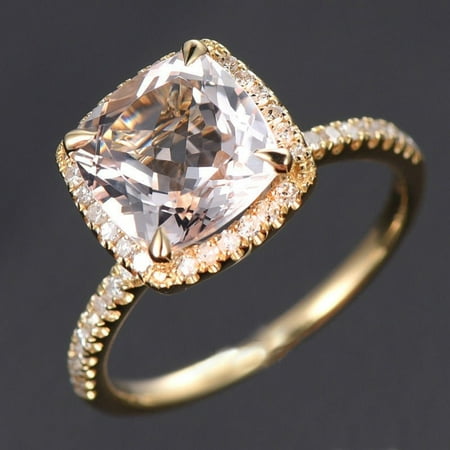 Jeenmata 1 50 Carat Cushion Cut Peach Pink Morganite And Diamond