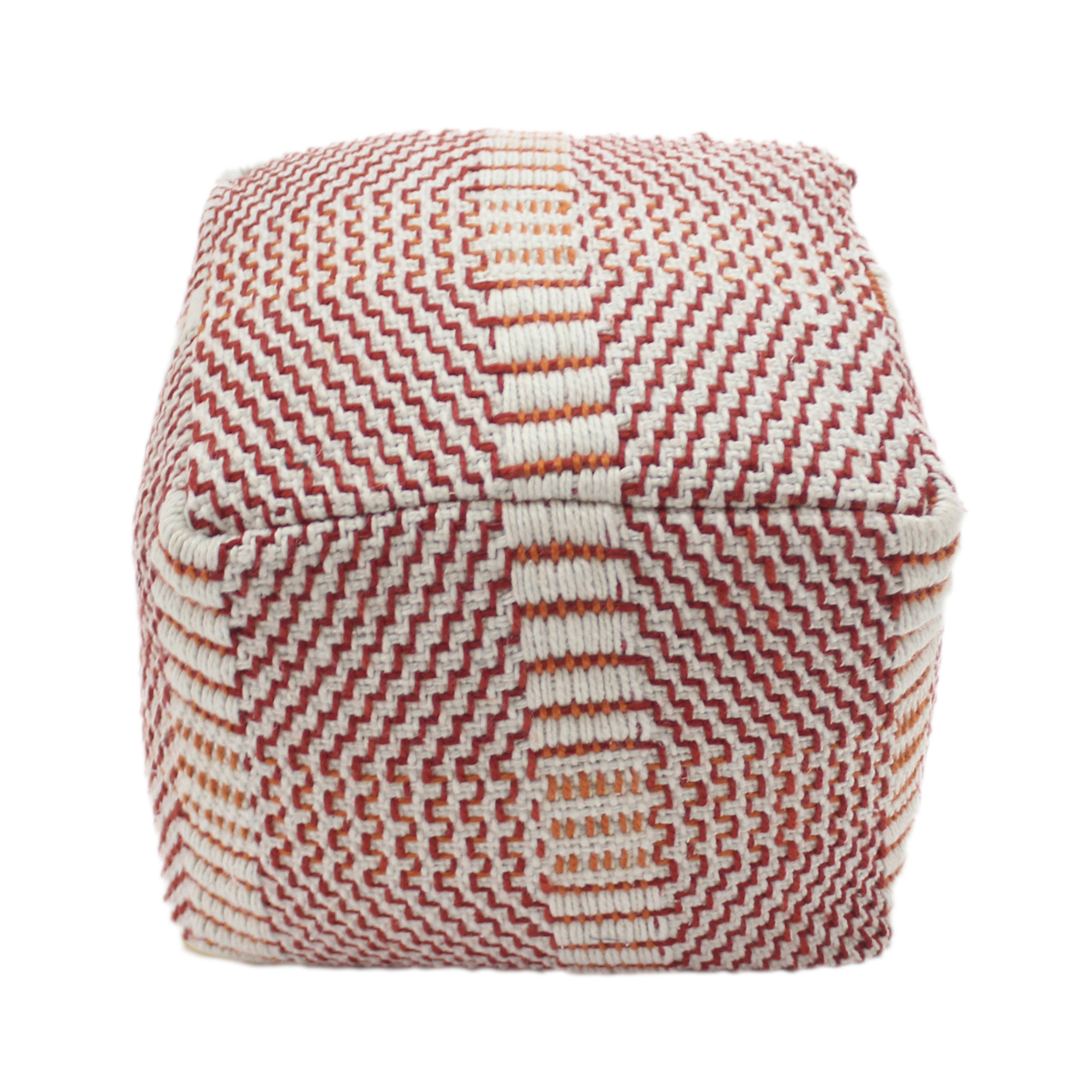 Dexter Bay Outdoor Handcrafted Boho Water Resistant Cube Pouf, Red and Orange - image 4 of 5