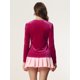 thumbnail image 4 of Top de terciopelo para mujer con cuello en forma de corazón elegante camiseta de manga larga Rosa caliente L, 4 of 5