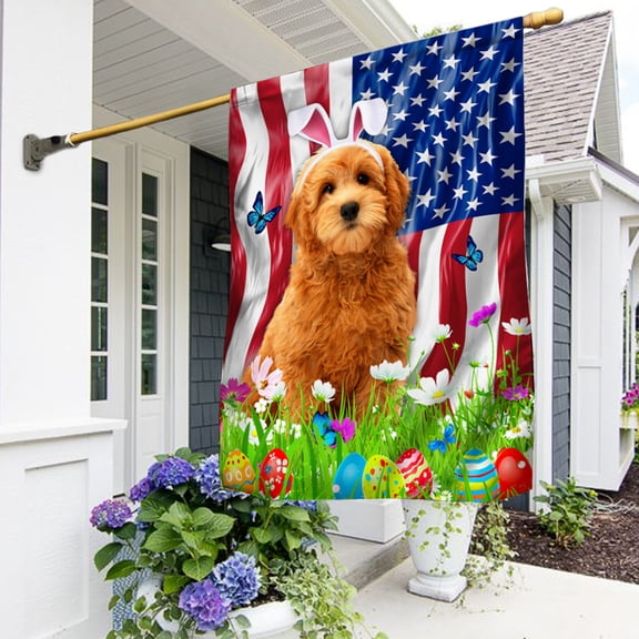 Goldendoodle Happy Easter Day American Flag THN3652Fv2 - House Flag (29.5" x 39.5")