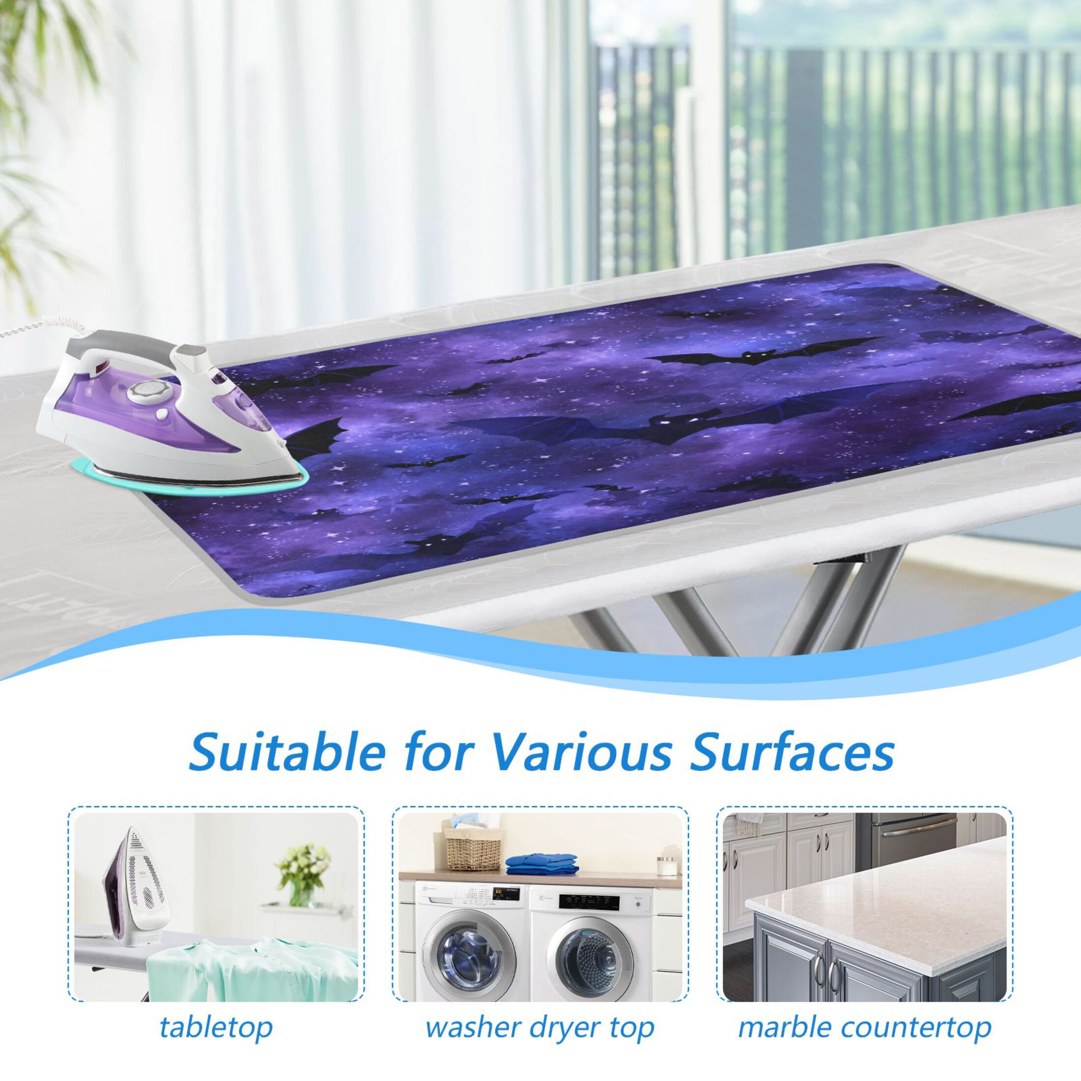 Ironing Mat Portable Ironing Blanket for Table Top Travel Ironing Pad for Washer Dryer 27.6" x 47.2" Bats in The Night Sky