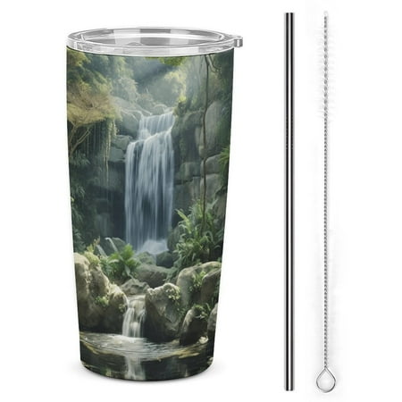 

Waterfall Tumbler with Lids And Straws Insulated Cup Reusable Stainless Steel Water Bottle Travel Mug