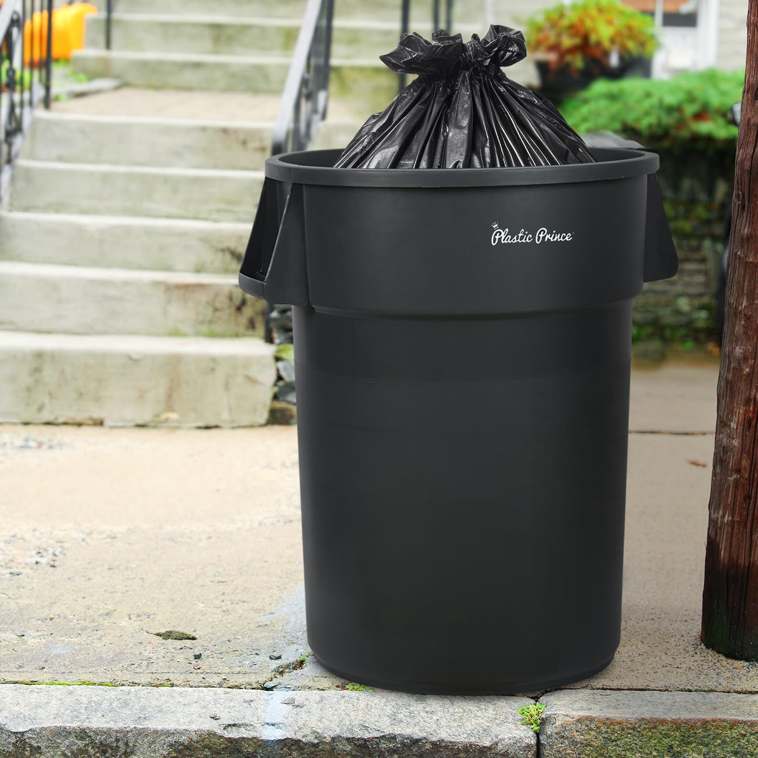 Plastic Prince 44 Gallon Round Trash Can with Lid Garbage Can Gray Waste Container for Home Garage Restaurants Warehouses