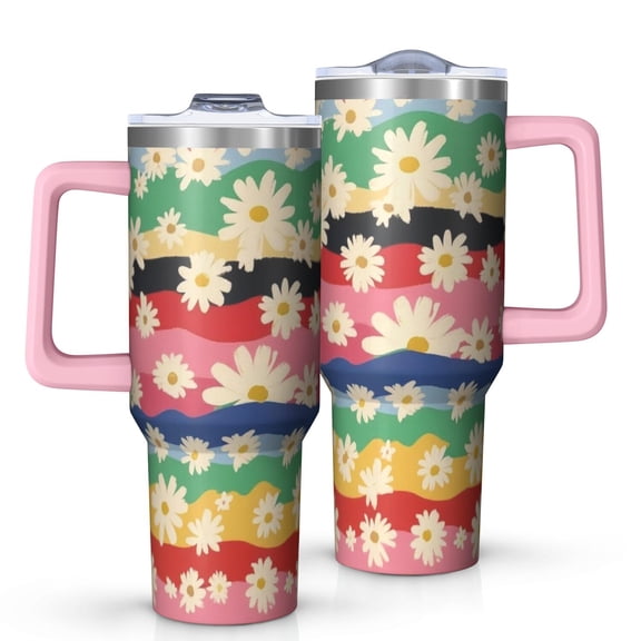 OBREWU Pioneer Flower Tumbler with Handle and Lid,Pioneer Flower 40oz Double Wall Vacuum Insulated Tumbler,Cups Gift for Women and Men