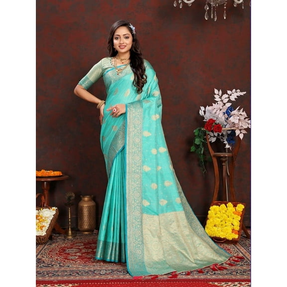 Designer Sky Blue Weaving Zari Tassel Pallu Work Silk Saree