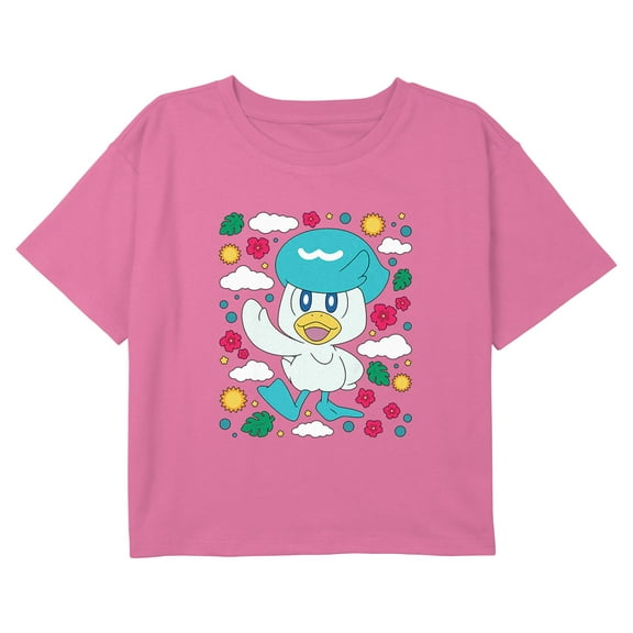 Girl's Pokemon Quaxly Flowers Graphic Cropped T-Shirt