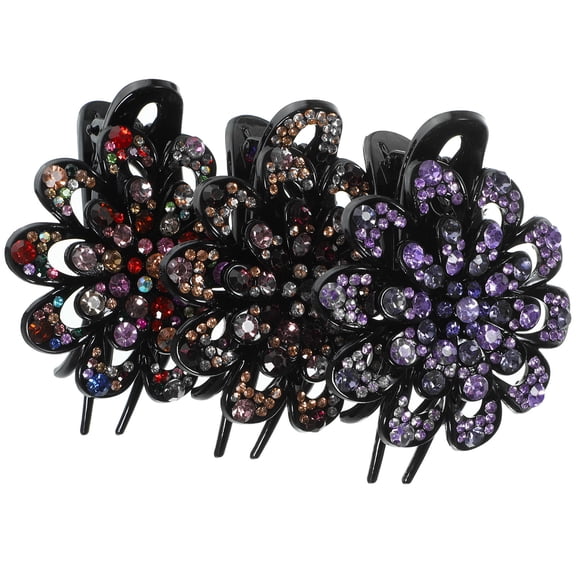 KONTONTY Decorative Hair Clips Assorted Color Acrylic Crystal for Styling 3Pcs