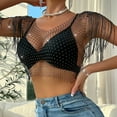 thumbnail image 6 of Rhinestone Mesh Body Chains for Women Sexy See Through Fishnet Hollow Tassels Crop Top Swimwear Bikini Party Clubwear, 6 of 9