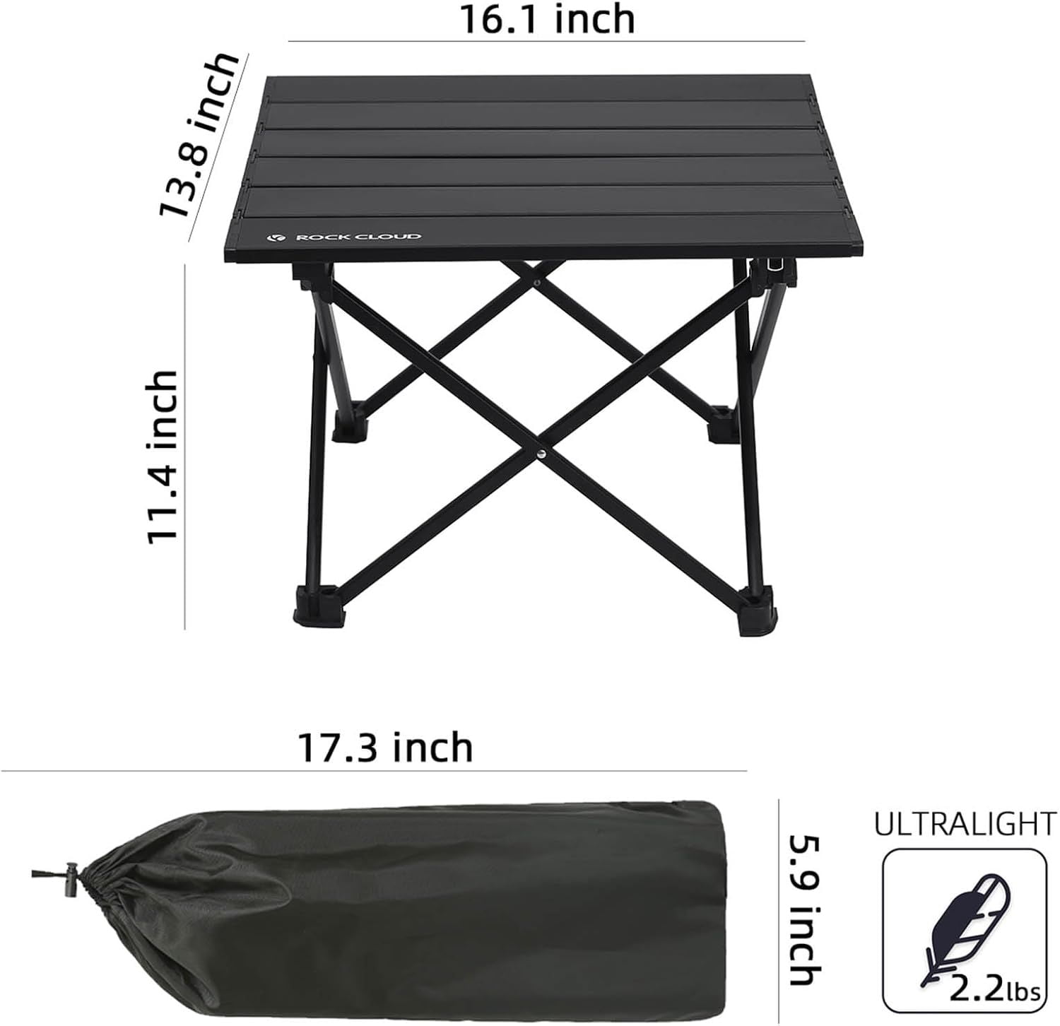 Ultralight Folding Camping Table, Aerospace Aluminum Backpacking Table with Detachable 600D Poly Storage Bag, Upgraded Nylon Hinges Supports 60 LBS for Hiking Fishing Picnic Beach