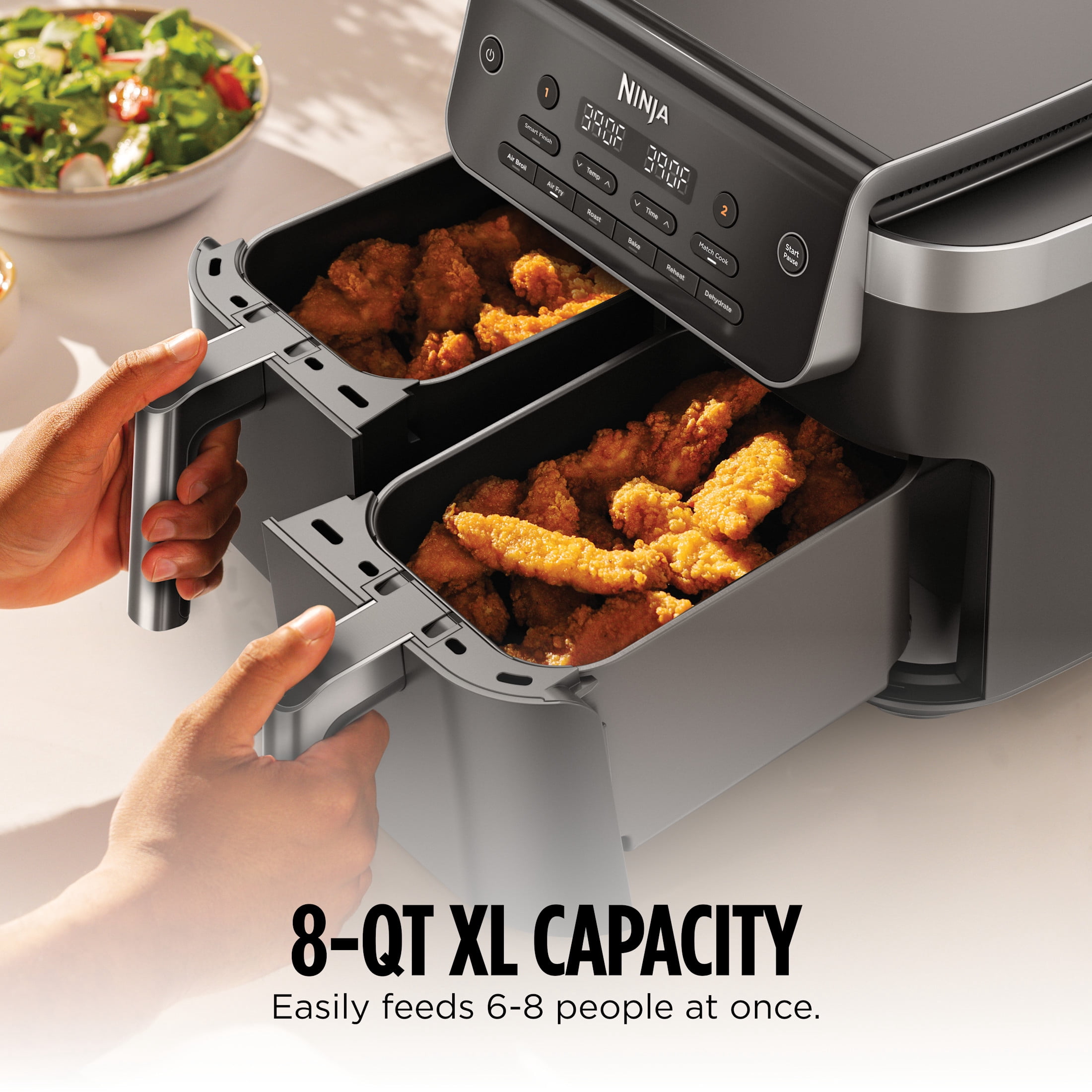 Ninja DualZone Air Fryer 8-Qt, 6-in-1, 2 Baskets, Smart Finish & Match Cook, Air Fry Roast Bake, DZ801 Gray