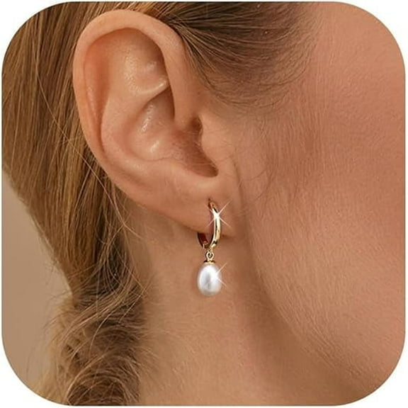 Yomhary 14K Real Gold Plated Pearl Huggie Hoop Earrings for Women, S925 Sterling Silver Post ,Hypoallergenic