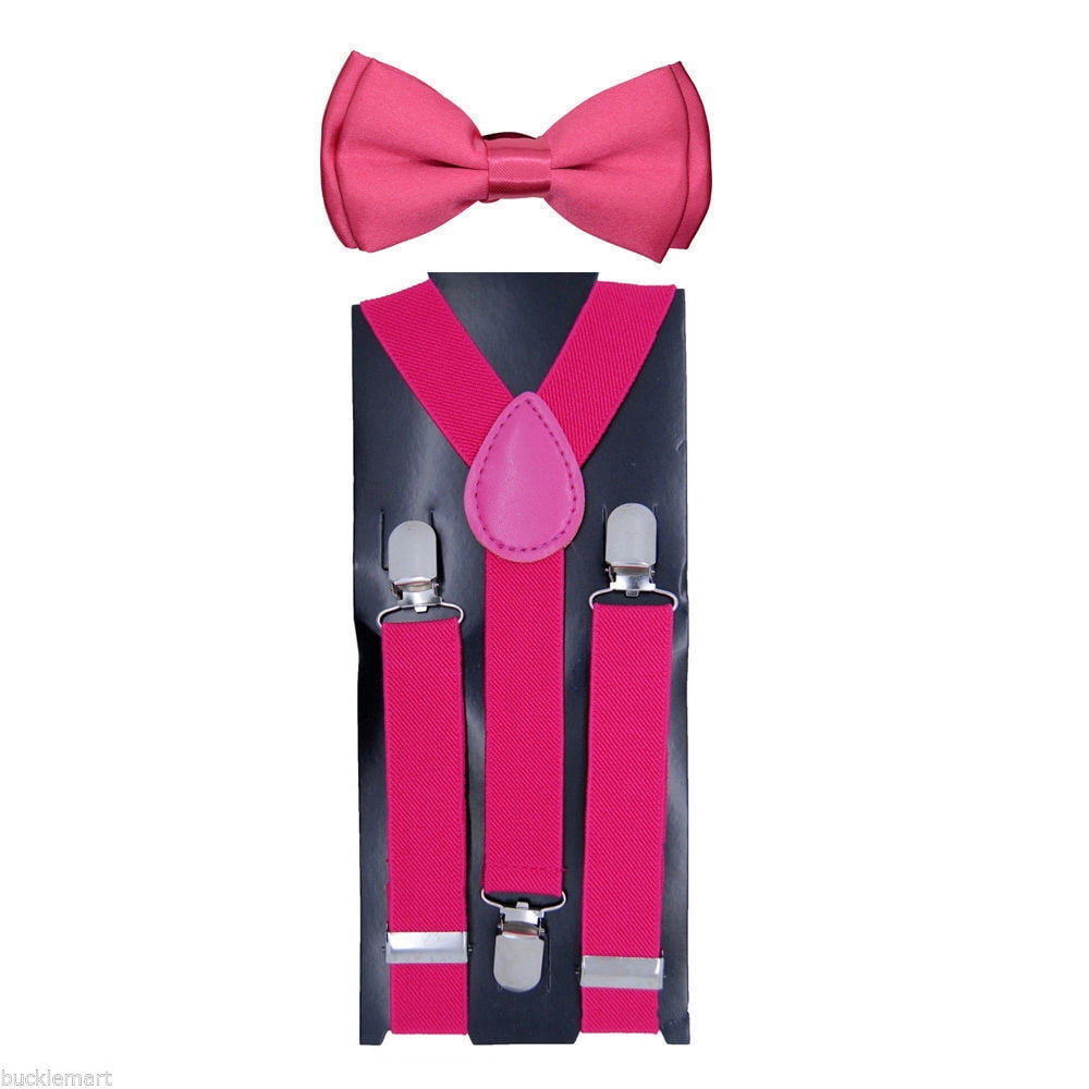Solid Hot Pink  Adjustable Bowtie & HOT Pink Adjustable Suspenders Combo-New! 