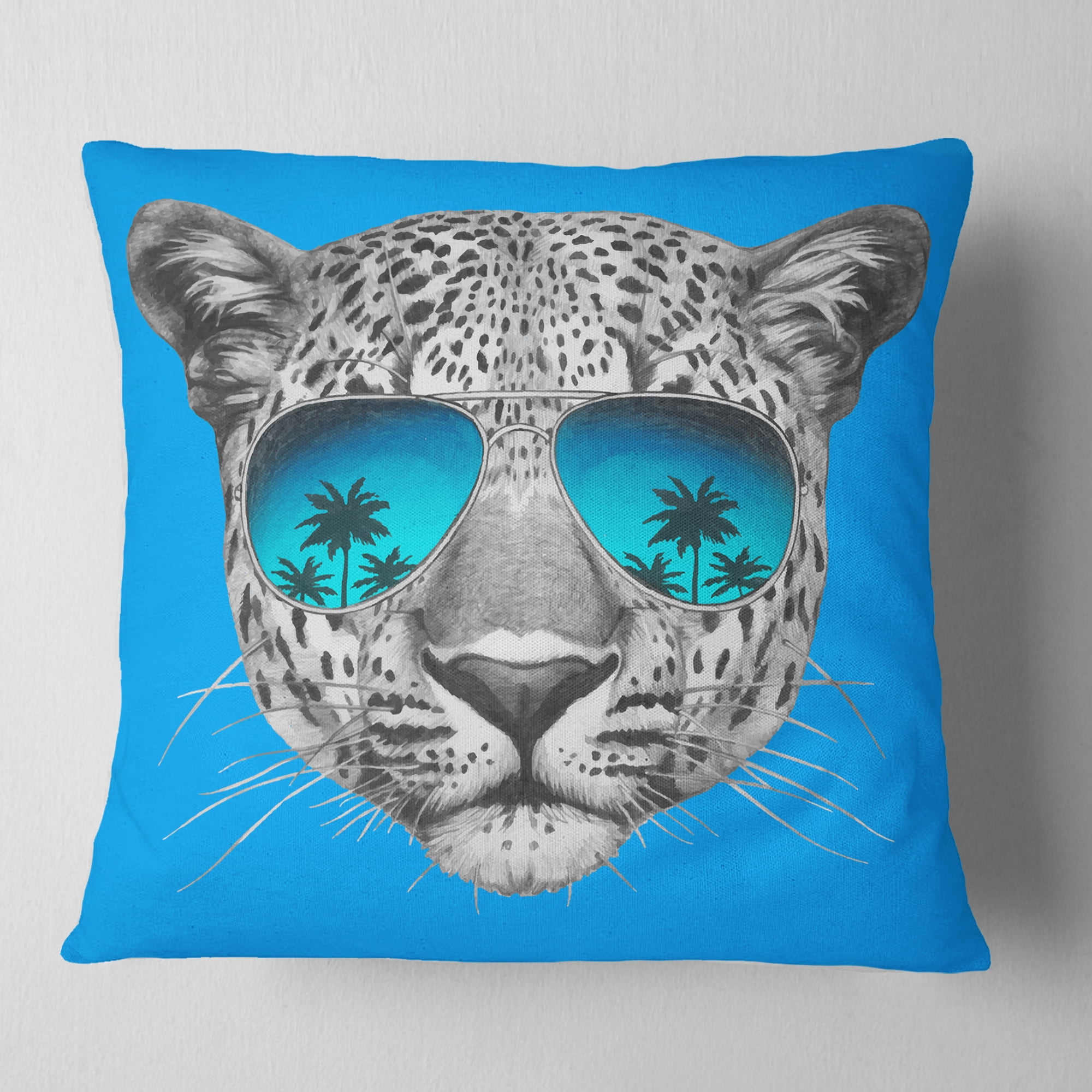 Designart Leopard with Mirror Sunglasses - Animal Throw Pillow - 18x18