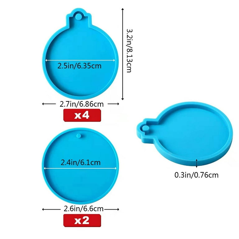6 Pcs Christmas Resin Molds, ROADPLUM 2 Styles Round Silicone Pendant Molds  Epoxy Resin Casting Molds for Christmas Tree Ornaments, Gift Packing, DIY