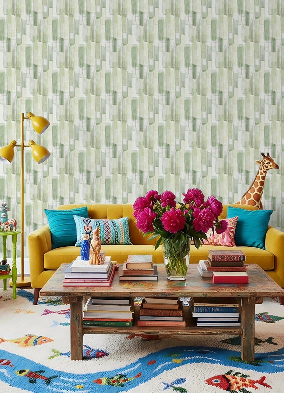 Mr. Kate Watercolor Glass Olive Green Peel and Stick Wallpaper