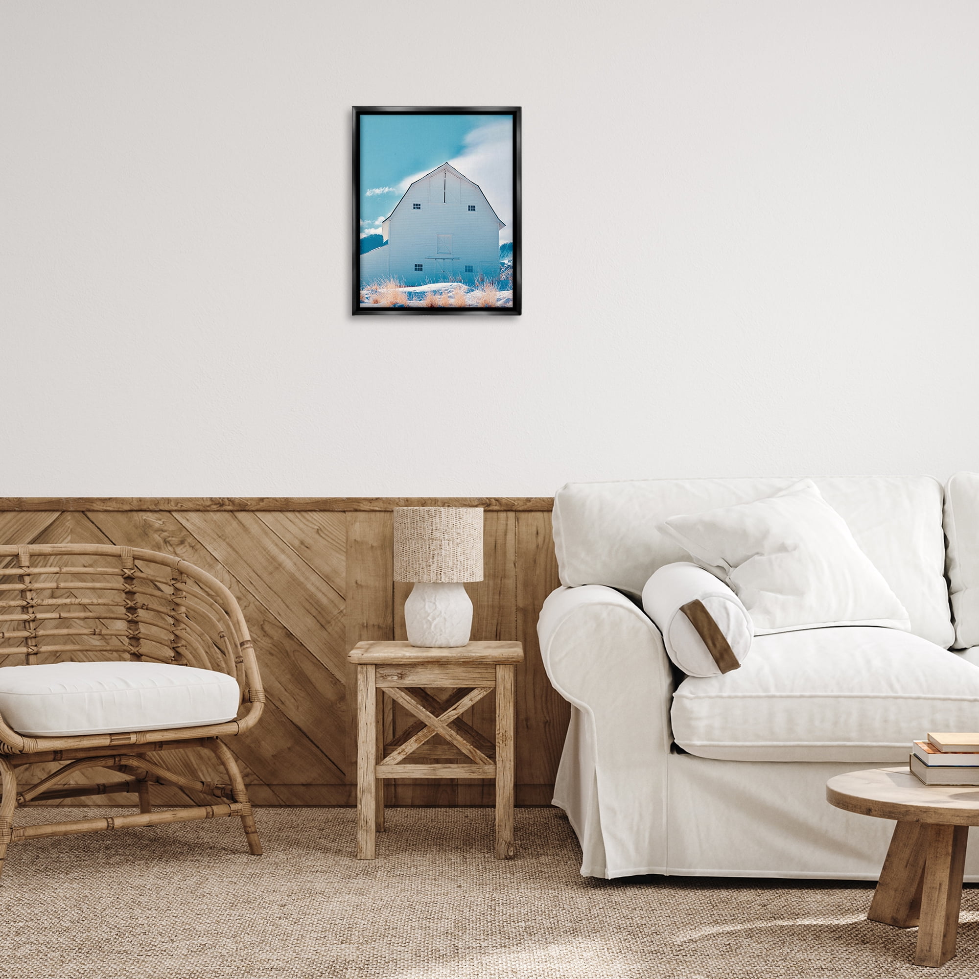 Stupell Industries Niveous Winter Barn Nautical & Beach Photography Black Floater Framed Canvas Art Print Wall Art, 17 x 21