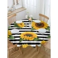 thumbnail image 5 of Yellow Sunflowers Round Tablecloth 60 inches Green Leaf White Black Striped Plant Waterproof Oil-Proof Table Cloth Round Table Cover for Holiday Party Picnic Dinner Decor Indoor and Outdoor Use, 5 of 9
