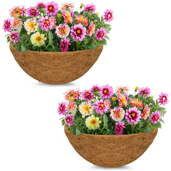 Ludlz 2 PCS 10/12/14/16 Inch Round Coco Liners Hanging Basket Natural Replacement Coconut Fiber Liner for Garden Flower Pot Vegetables Herbs