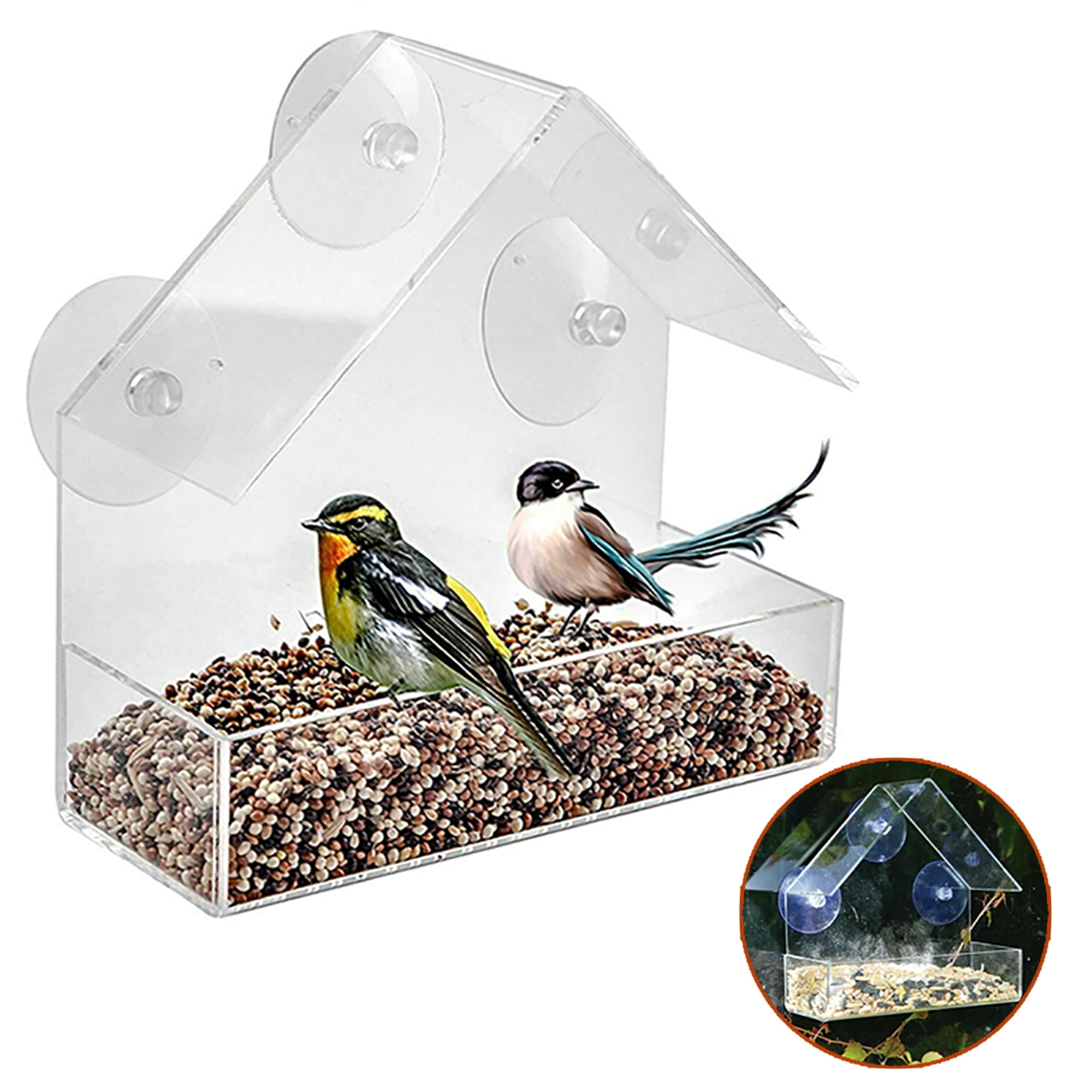 Acrylic Window Bird Feeder with Strong Suction Cup Seed Tray Outdoor Birdfeeders 