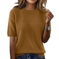 thumbnail image 3 of Hearthz Short Sleeve Sweater Tops for Women Knit Pullover Tops Trendy Crew Neck Womens Shirt Business Casual Lightweight Women's Tunics, 3 of 7