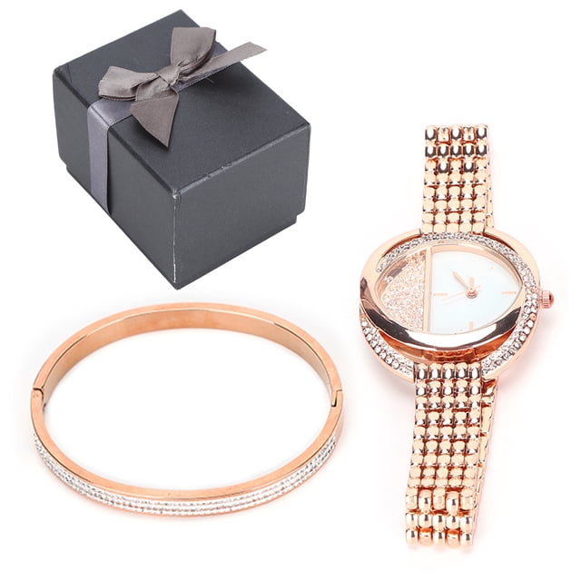 Conjunto de joyas para mujer, reloj de cuarzo, pulsera de acero de titanio, regalo de aniversario, oro rosa