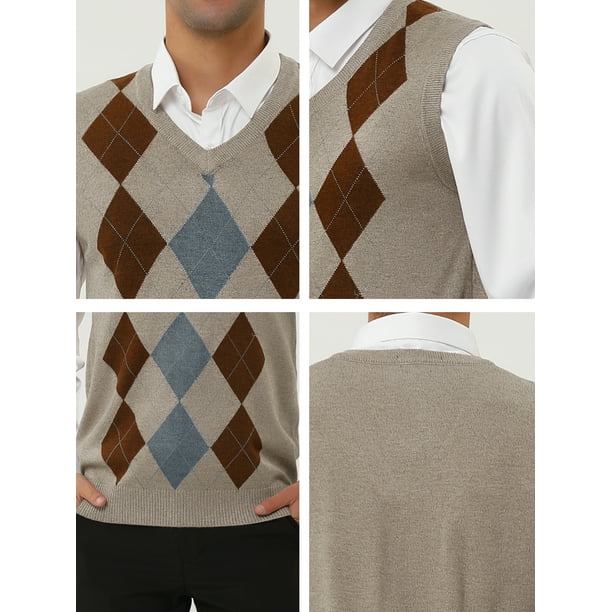 Unique Bargains Men's Argyle V Neck Slim Fit Sleeveless Knit