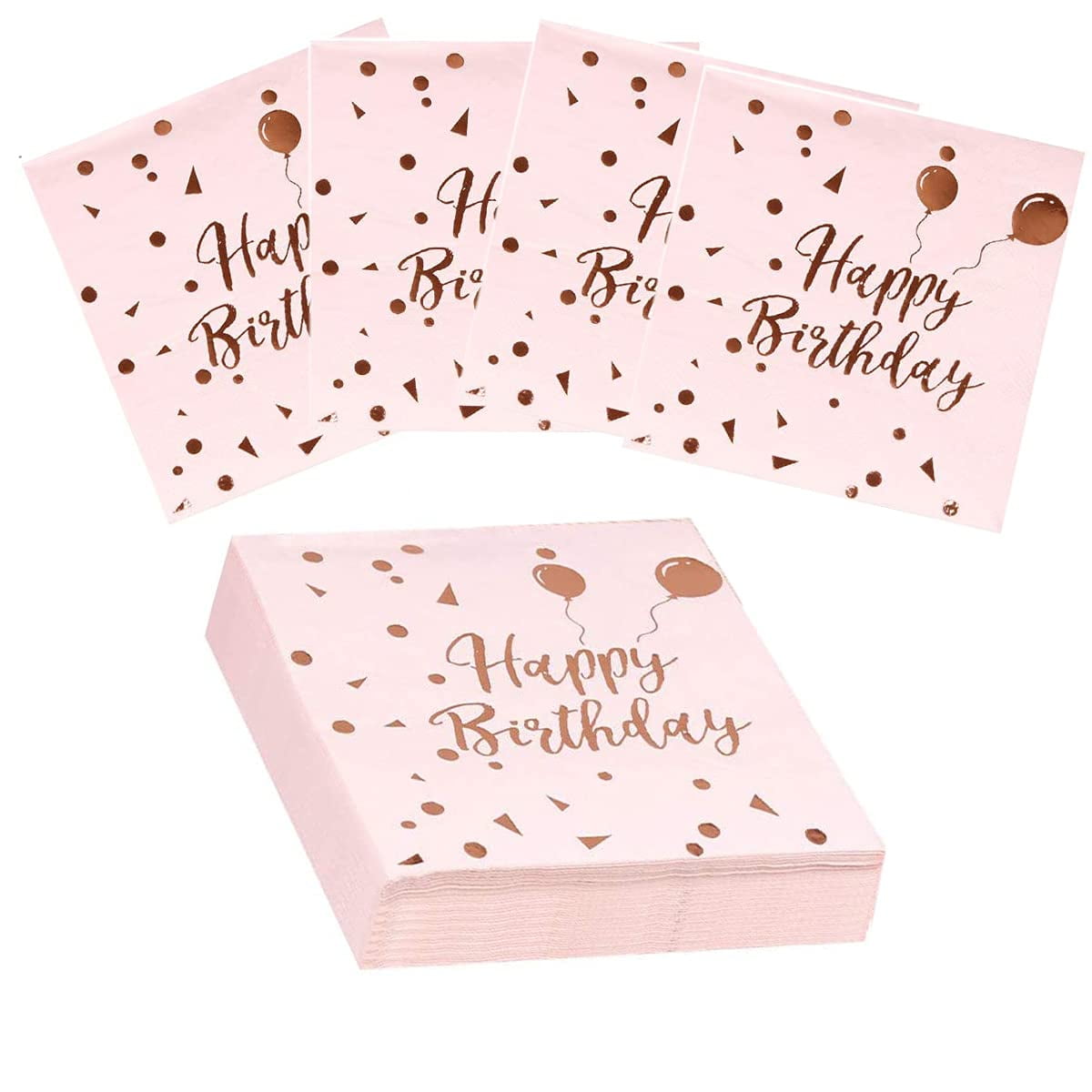 XYZOOR 50PCS Happy Birthday Paper Napkins Pink Gold Napkins for Women