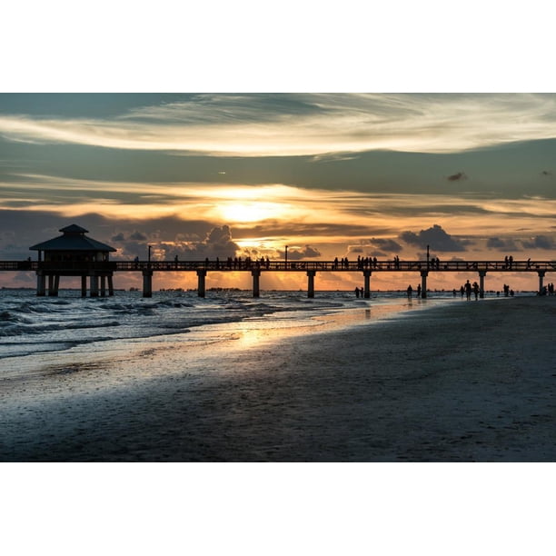 Fishing Pier Fort Myers Beach At Sunset Print Wall Art By Philippe Hugonnard Walmart Com Walmart Com