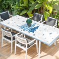 thumbnail image 2 of Blue Christmas Trees Table Cloths for 8 Foot Rectangle Tables, Navy Winter Snowflakes Checkered Patio Waterproof Elastic Fitted Tablecloths, Washable Rectangular Table Cover for Camping, 2 of 8