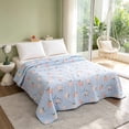 thumbnail image 4 of Linnome Animals Peaches Printed Summer Quilt Washed Cotton Soft Breathable Machine Washable for Spring Fall 70.87x78.74in Blue#03, 4 of 6