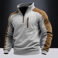 thumbnail image 2 of KHONTS Suede Sweatshirt for Men Western Long Sleeve Quarter Zip Pullover Tops Color Block Stand Collar Shirts with Elbow Patches Light Gray L, 2 of 3