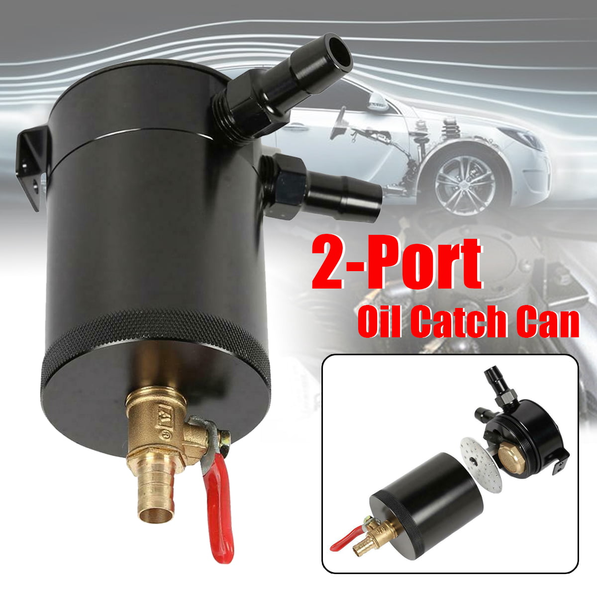 Car Truck Engine Oil Catch with Breather Compacto Baffled 2 Port Oil Catch Can Tank Baffled Oil Catch Can