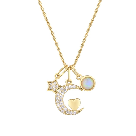 Brilliance Fine Jewelry 14KT over Sterling Moon and Star Cluster Necklace