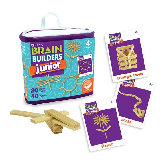 MindWare Brain Builders Junior, 20 KEVA Planks, 40 Puzzle Cards, Assembly & Disassembly Puzzles