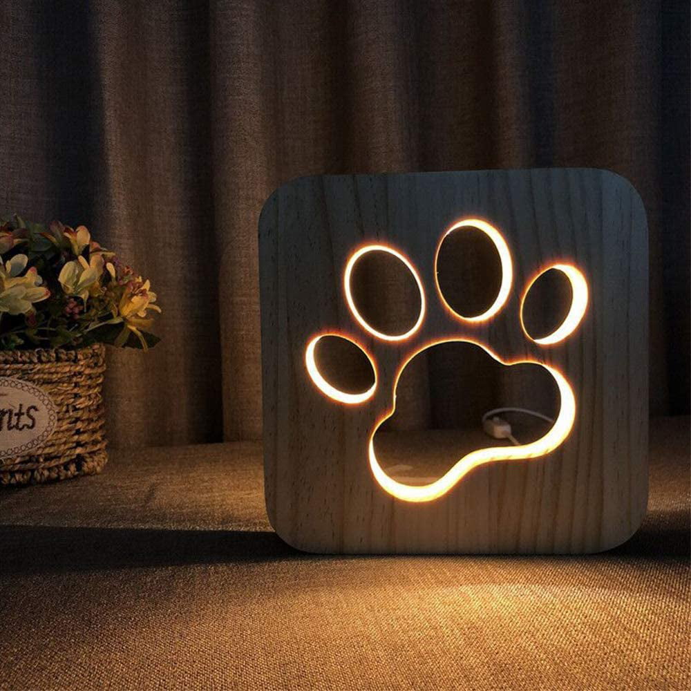 3D Wooden USB Night Light Carved Hollow Creative Table Lamp Decoration For Gifts 