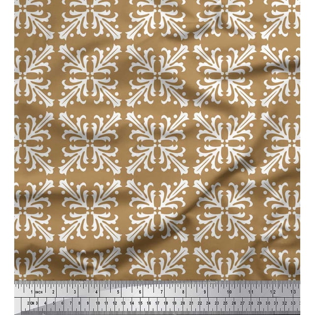 Soimoi Brown Modal Satin Fabric Tiles Moroccan Print Fabric by Yard 42 Inch Wide