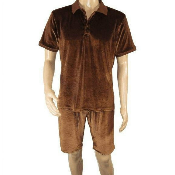 Men 2pc Stacy Adams leisure jogging suit Shorts Set Summer 3820 Brown Velvet