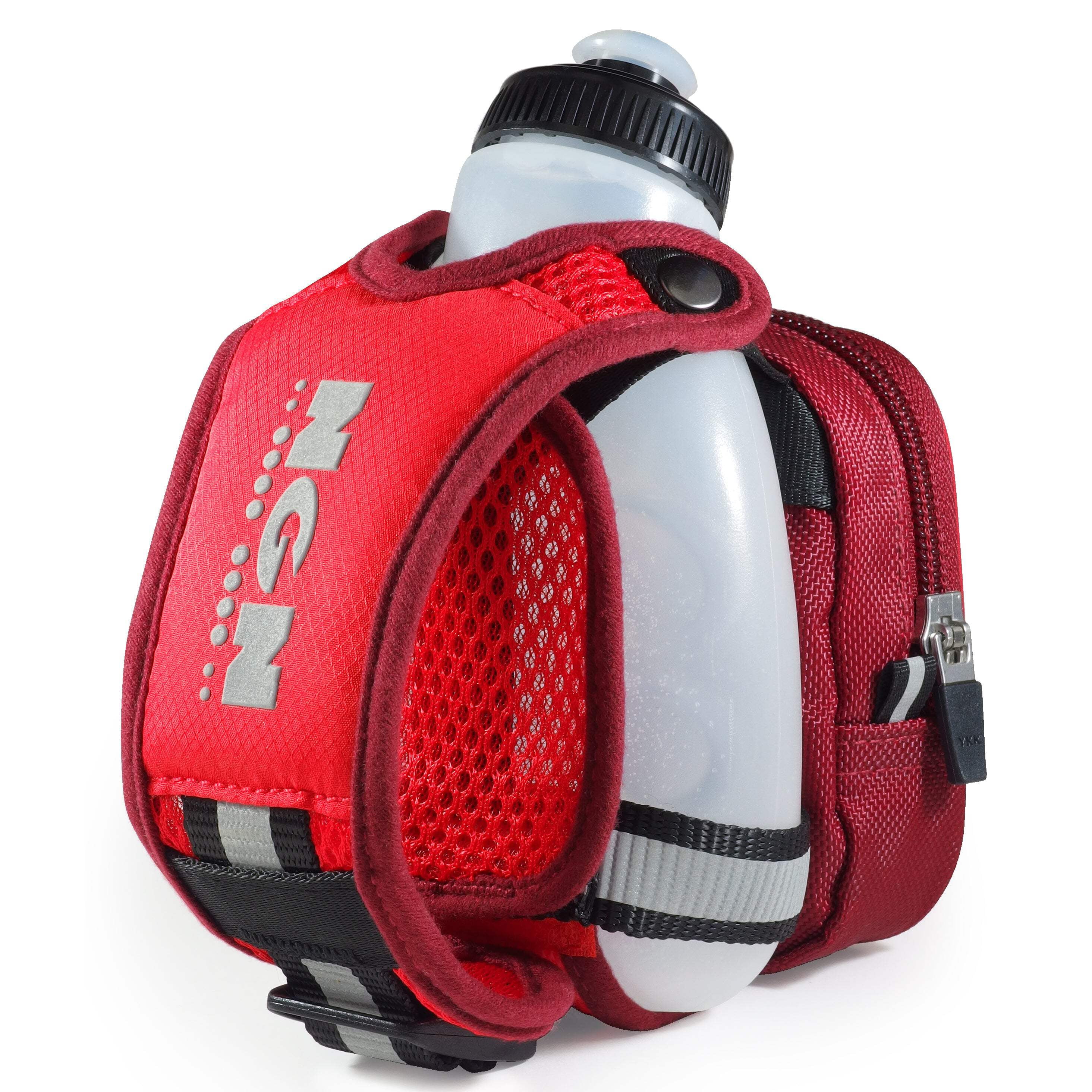 Running Water Bottle Handheld | Hydration Bottle  Pack with Zippered Pocket - 10 oz (Cooling Lava Red)