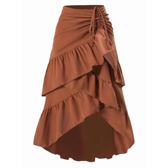 Women'S Boho Wrap Front Self Tie Knot Ruffle Hem Split Midi Skirt Wine Red L