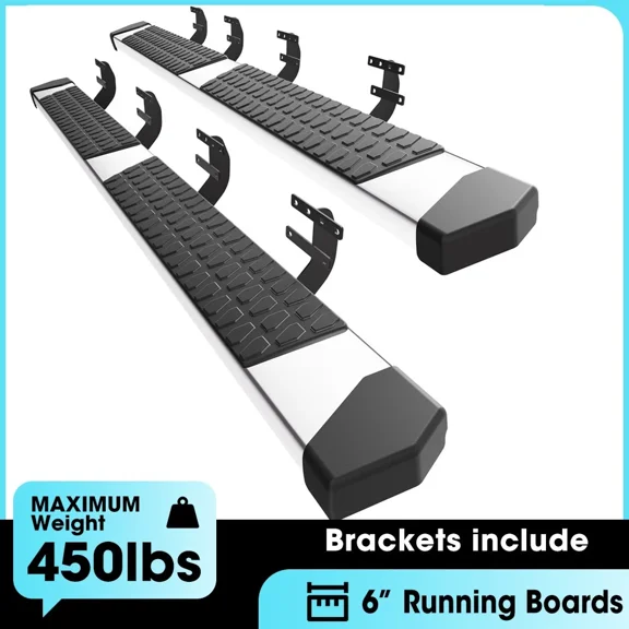 6" Running Boards Side Steps Compatible with 2019-2025 Dodge Ram 1500 New Body Style Crew Cab 4 Full Size Doors, Silver Textured Aluminum Nerf Bars