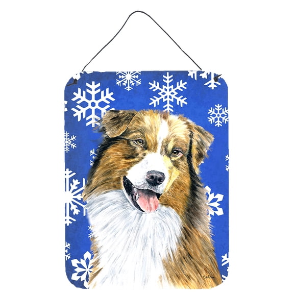 Australian Shepherd Winter Snowflakes Holiday Wall or Door Hanging Prints
